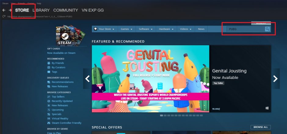 Phần Store ở góc trái màn hình 