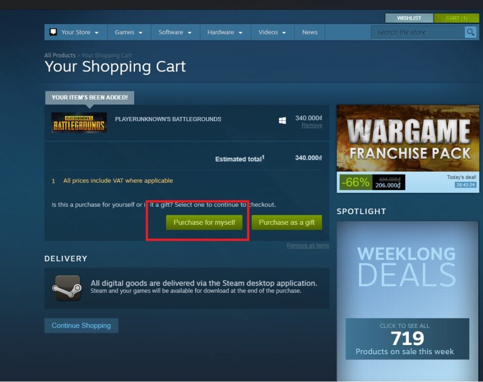 Purchase for myself hoặc Purchase as a gift